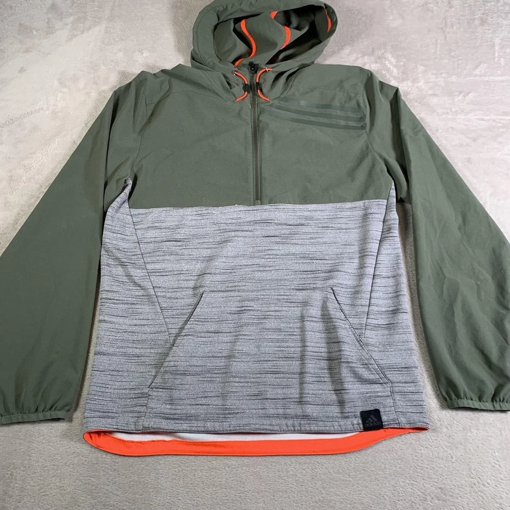 Adidas Climalite Hoodie Mens Medium Green Gray Half Zip Pullover Athletic Active